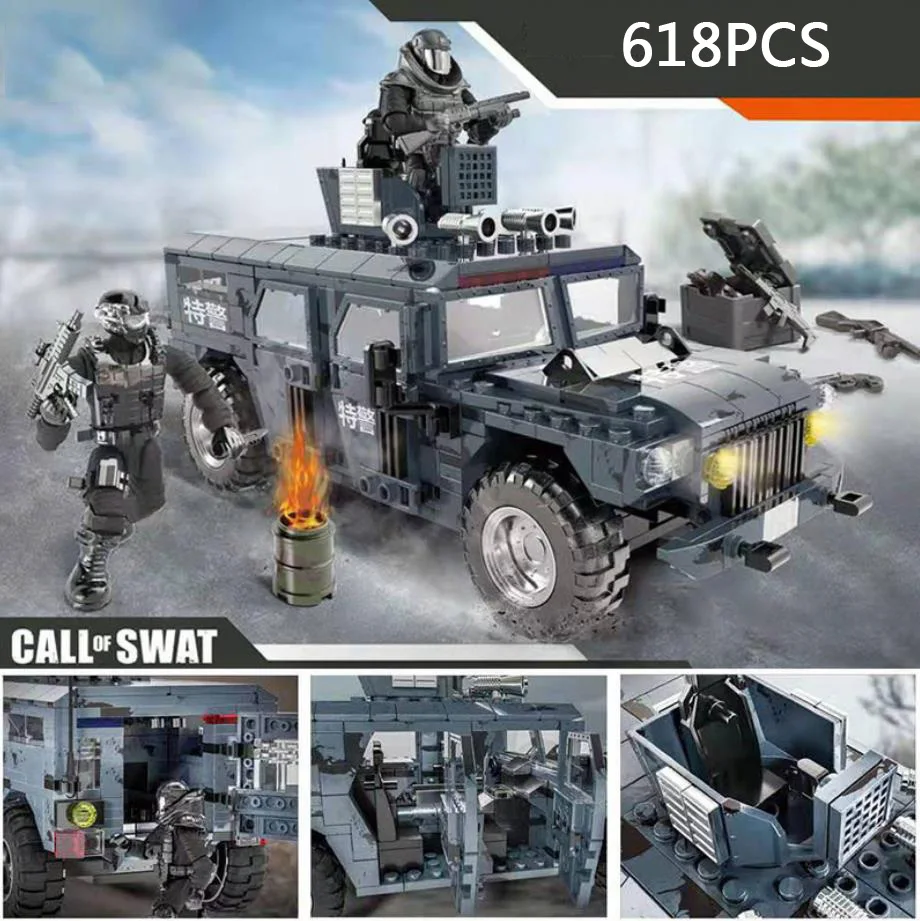 

Modern Military Swat Ford F550 Mega Building Block Super Police Figures Saber Toothed Tiger Armored Vehicle Bricks Toys For Boys