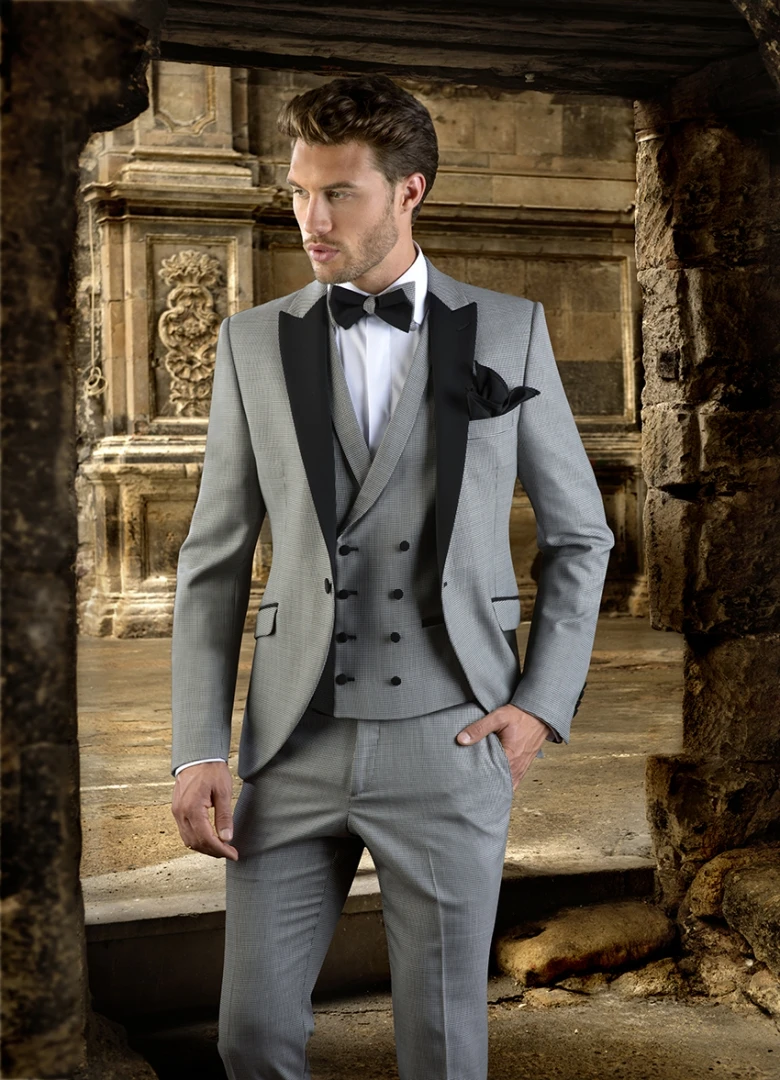 

SZMANLIZI MALE COSTUMES Formal Groomsman Light Grey Men Suits 3 Pieces Tailor Made Wedding Suits Slim Fit Groom Tuxedos For Men