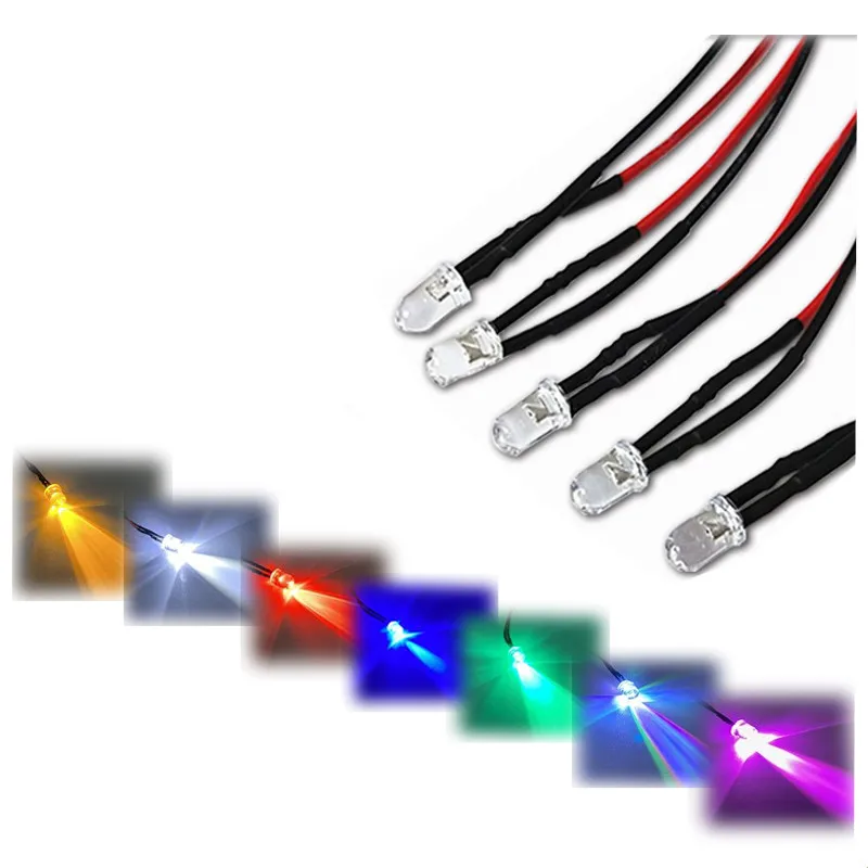 100PCS 3MM 5MM LED 3V/6V12V/24V 20cm Pre-wired White Red Green Blue Yellow UV RGB Diodo Lamp Decoration Light Pre-soldered