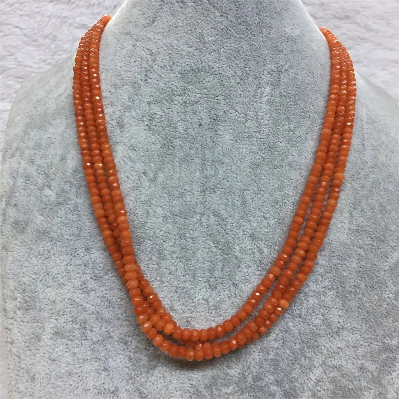 Pretty Orange Chain Necklace for Women Natural Faceted Rubys Jade Stone Beads Choker Collares 3*4mm Abacus Gift Jewelry