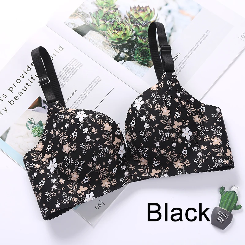 Women Flower Print Seamless Bra Sexy Lingerie Floral Push Up Bras One-Piece Underwear