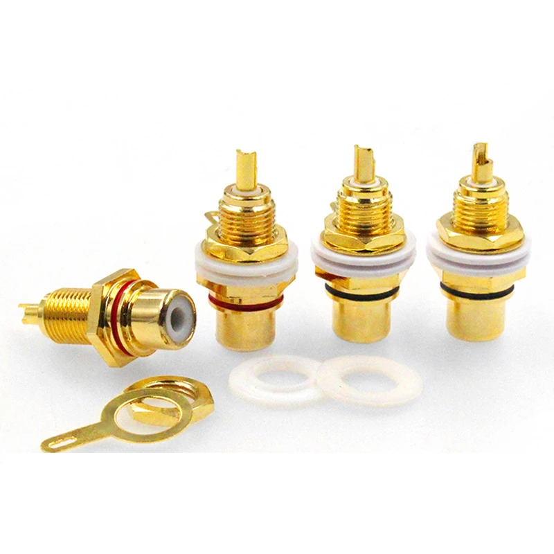 4Pcs RCA Female Jack  Plated Rca Connector Gold Panel Mount Chassis Audio Socket Plug Bulkhead white cycle with nut solder cup