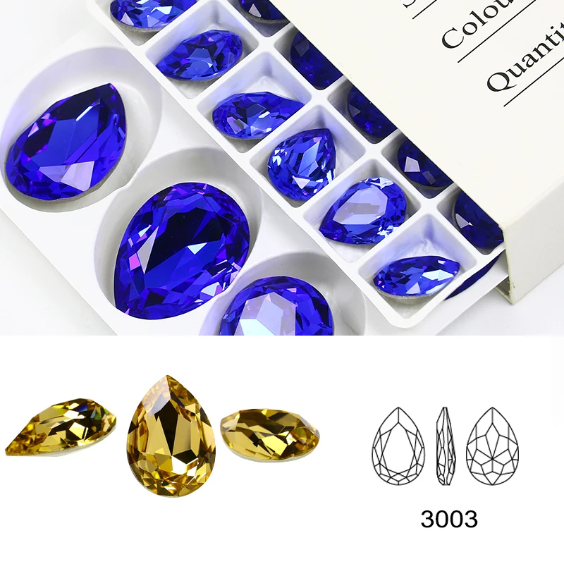 Glitter Crystal Teardrop Nail Rhinestone Pointback Fancy Stone Drop Strass Diamond Art Decorations Glass Gems Applique 3003