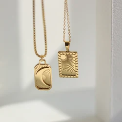 E.B.belle Stainless Steel Gold Plated Embossing Radiation Sun Moon Plated Pendant Necklaces for Women Vintage Jewelry Gift