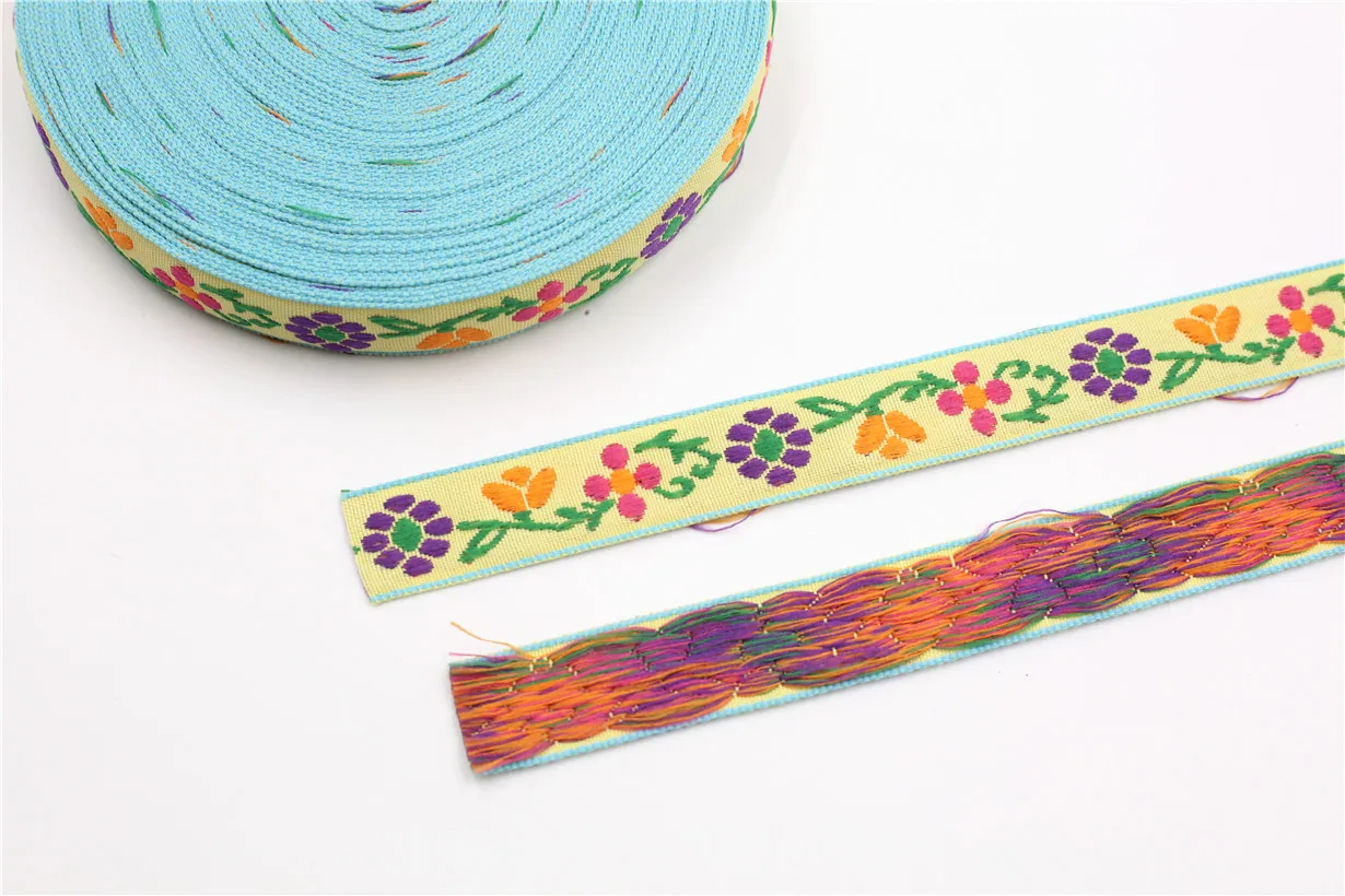 5 Yards 15 MM Shinning Floral Embroidery Jacquard Ribbon Lace Trim DIY Clothes Ornament Bag Wedding Decorate Accessories