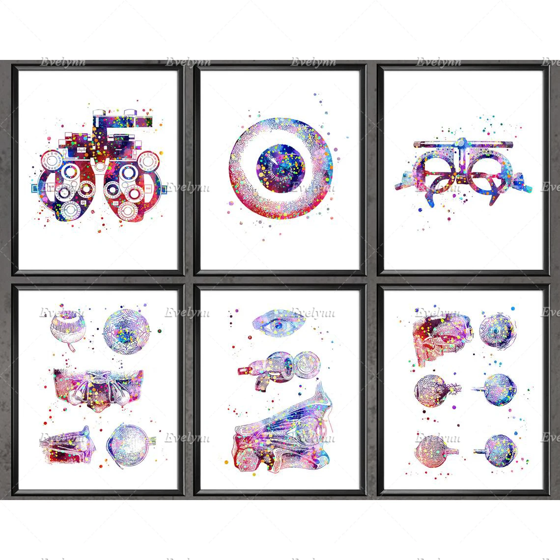 Nordic Ophthalmology Art Eye Anatomy Print Set Refractor Poster Trial Frame Print Medical Art Eye Clinic Wall Art Office Decor