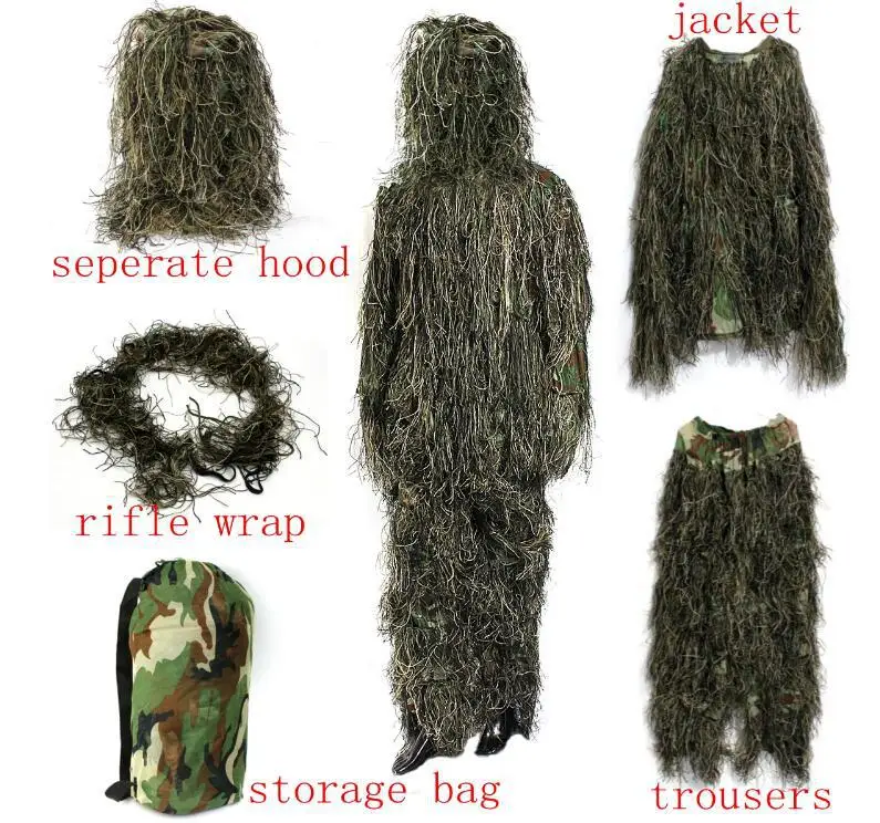 Winter 3D White Snow Ghillie Suits Sniper Tactical Woodland Hidden Clothes Universal Camouflage Set view 6