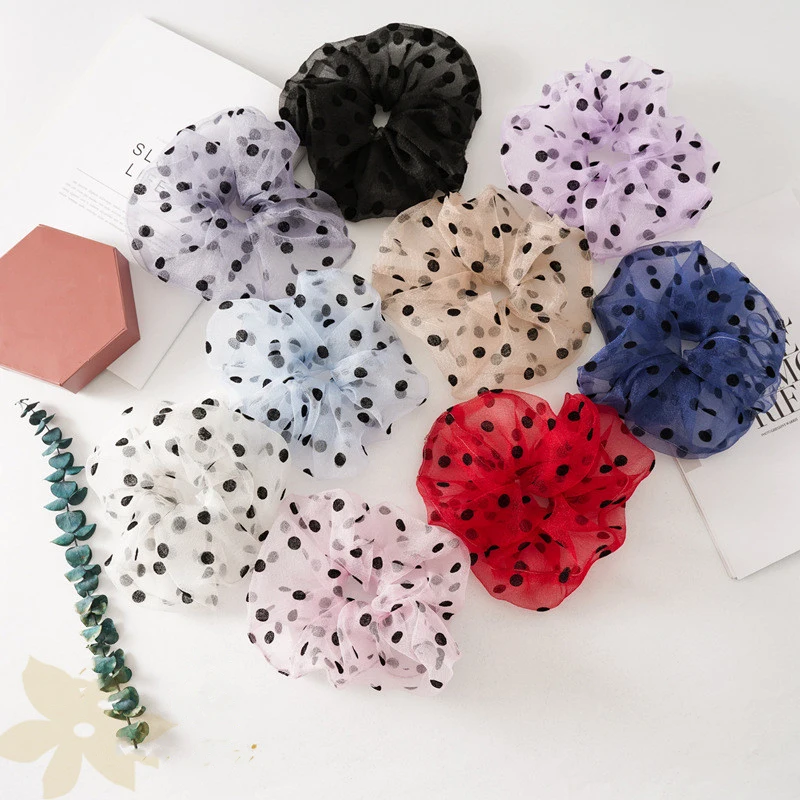 

Ruoshui Spring Summer Dot Scrunchies Fashion Girls Elastic Band Hair Ties Hair Rope Women Hair Accessories Ponytail Holder Tiara