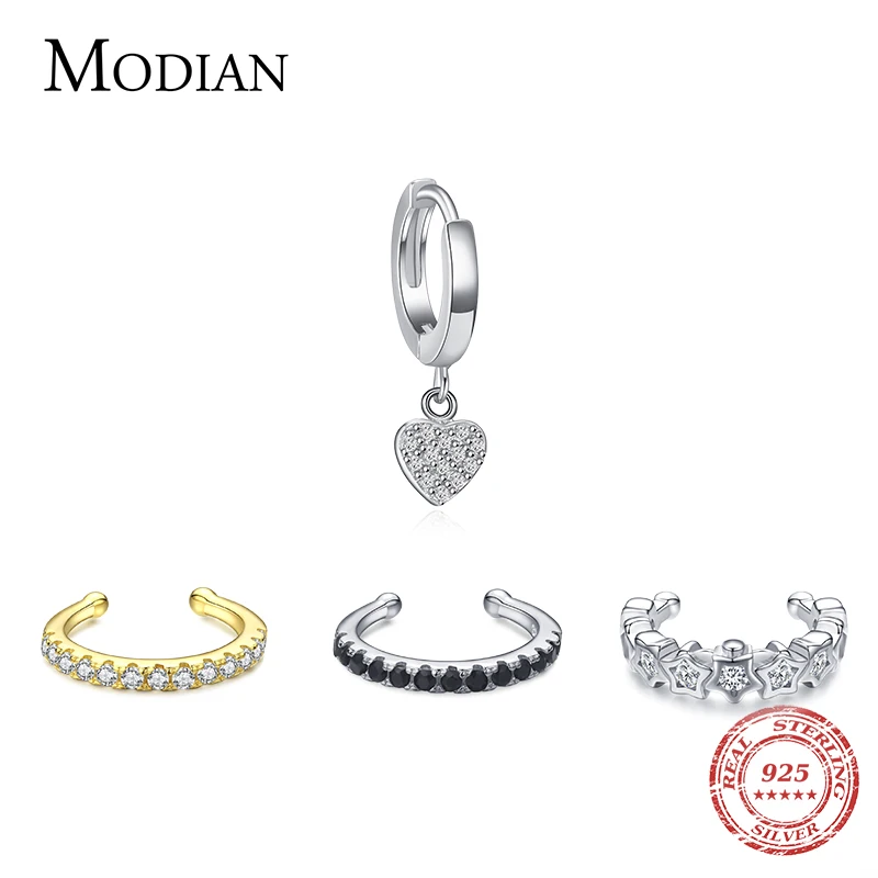 MODIAN Exquisite 925 Sterling Silver Stars Punk Ear Cuff For Women Fashion Gold Color Clip Earrings Charming Fine Jewelry