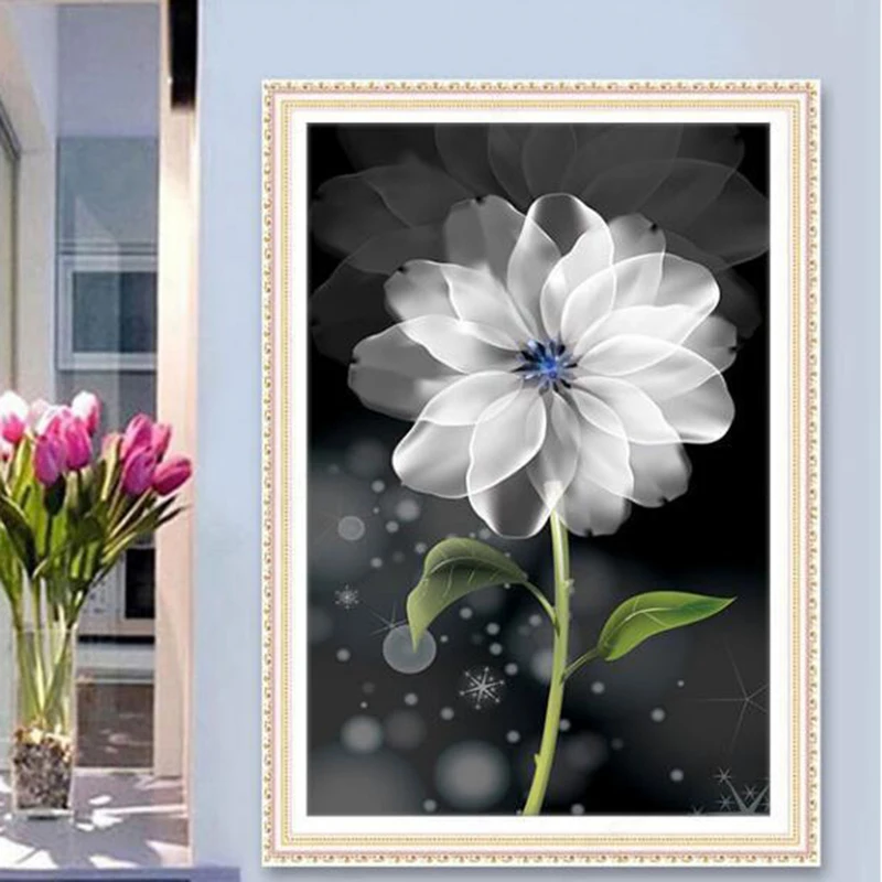 DIY 5D Diamond Painting, Round or Square Diamond Embroidery, Mosaic, Bedroom, Dream, White Floral, Flower, Full, Cross Stitch