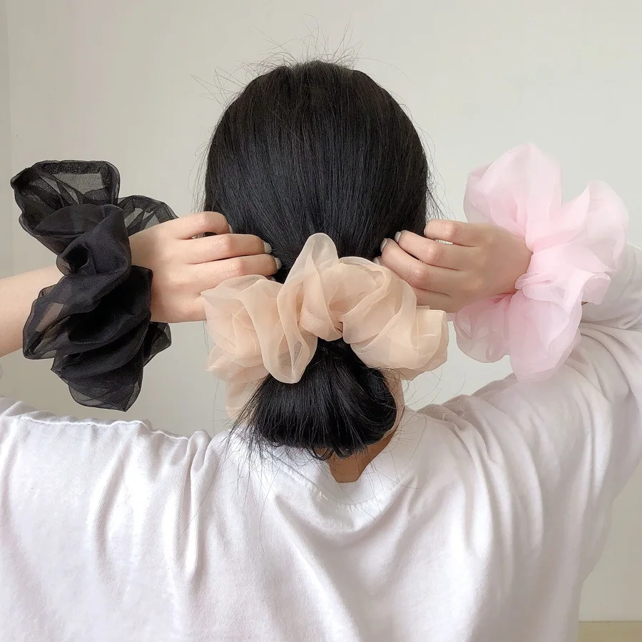 Fashion Oversize Organza Scrunchies Elastic Hair Bands Women Girls Ponytail Holder Hair Ties Net Yarn Headbands Hair Accessories