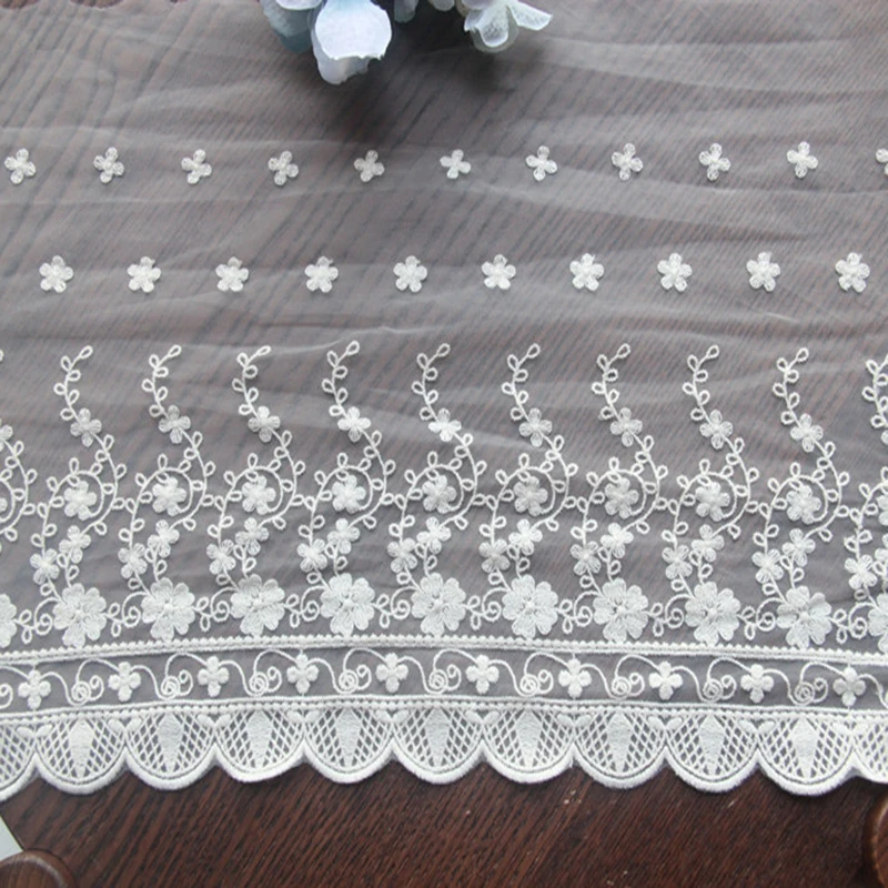 1 Yard Width:25cm Delicate Beige Flower Embroidery Trimming Lace Cotton Mesh Fabric Lace for Apparel Sewing Accessories(SS-2600)