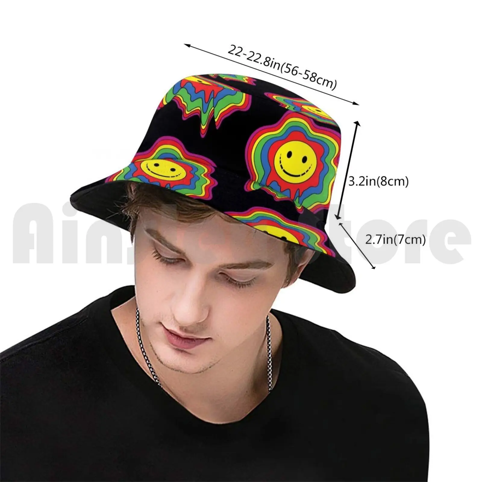 Psychedelic Smile Sun Hat Foldable UV Protection Psychedelic Smile Colorful Rainbow Happy Hallucinatory Hippy Drug Trippy