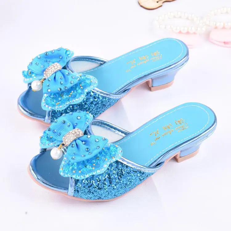 Mädchen Sommer Sandalen Slipper Pailletten Princesse Kinder High Heel Party Kleid Schuhe Leder Slipper Für Kinder Rutschen