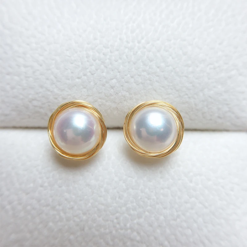 ZHBORUINI Pearl Earrings For Women Gold Thread Winding Jewelry Of Silver Freshwater Pearl Handmade Style 925 Silver Earring