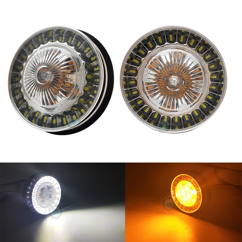 

2pcs 2 inch Motorcycle Front LED Turn Signals with White Running Lights bullet 1157 LED Inserts Turn Signal Light for Motorcycle