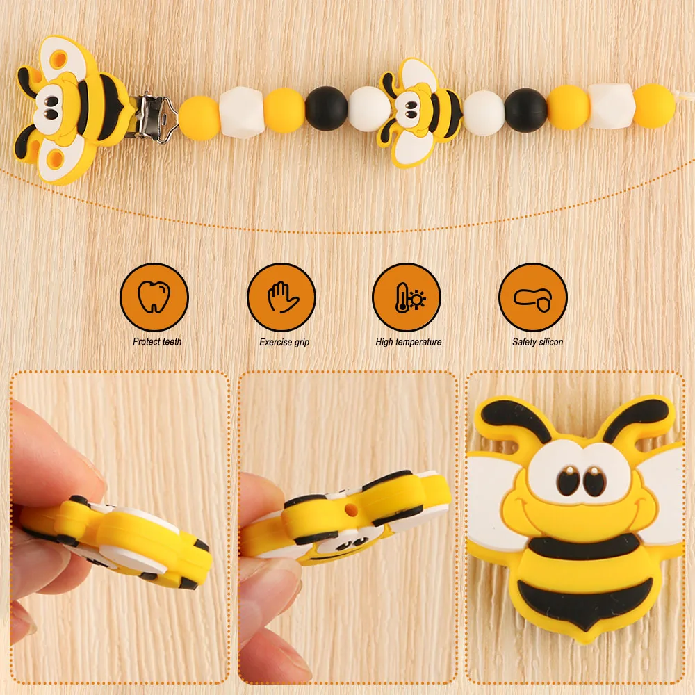 Kovict Cartoon Animal Bee Silicone Bead/Clip/Teether Rodent Baby Teeth Care Chewing Toy DIY Pacifier Chain Accessories BPA-Free