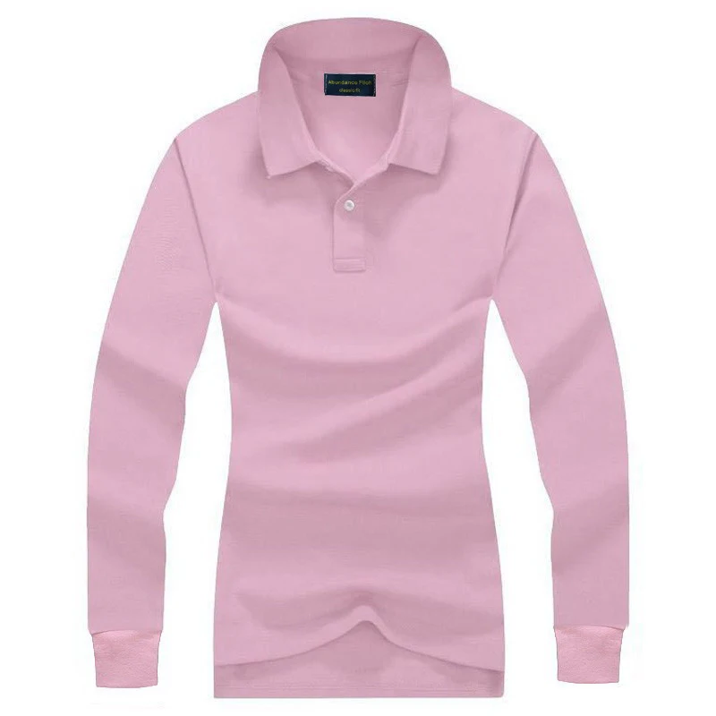 Spring Autumn Pure Color 100% Cotton Lapel T-shirt Women Long Sleeve Slim Lady Polo Shirt Golf Tennis Tops Tees S-4XL