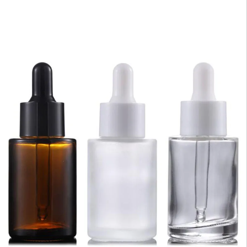 30ml frosted clear brown essence bottle flat shoulder original liquid oil bottle 30ml glass dropper bottles in stock