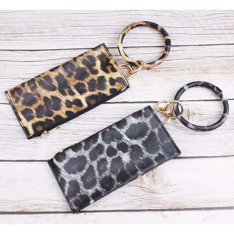 

Wallet Bangle Keychain Leopard Leather Phone Bag Big O Key Rings Mom Daily Gift Jewelry Wholesale