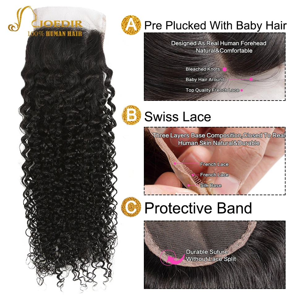 Joedir Kinky Curly Bundles with closure Human Hair bundles with closure Brazilian Hair Weave 3 Bundles With Closure Remy Hair