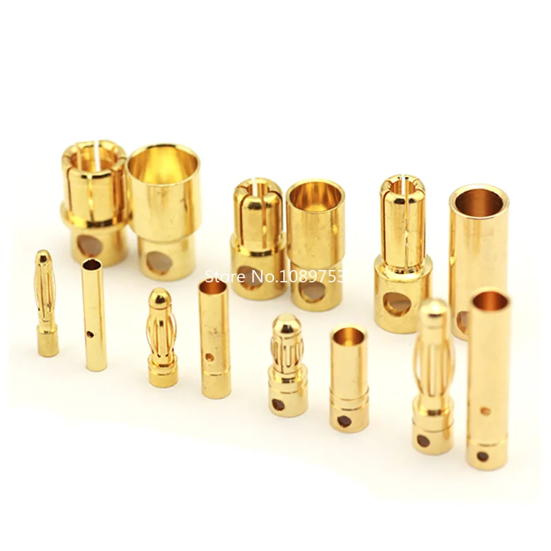 10sets Model Airplane Banana Plug Connector 2.0mm 3.0mm 3.5mm 4.0mm 5.5mm 6.0mm for ESC Lipo RC Battery Plugs Gold Plated Copper