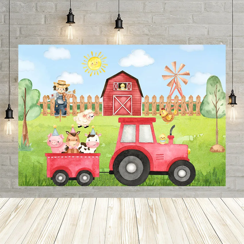 Mehofond Farm Barn Background For Photography Spring Animal Rural Red Tractor Scene Baby Shower Birthday Backdrop Photo Studio