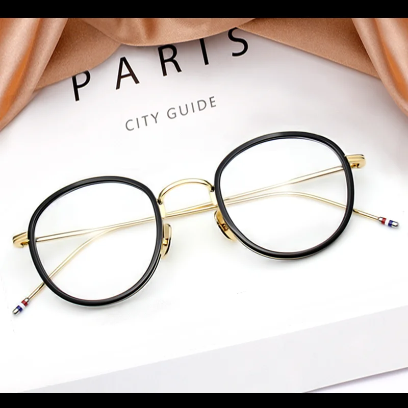 Fashion Brand Alloy Acetate Eyeglasses Frame Men Women Vintage Round Oval Glasses Frames TB905 Spectacles Eyewear Ultralight