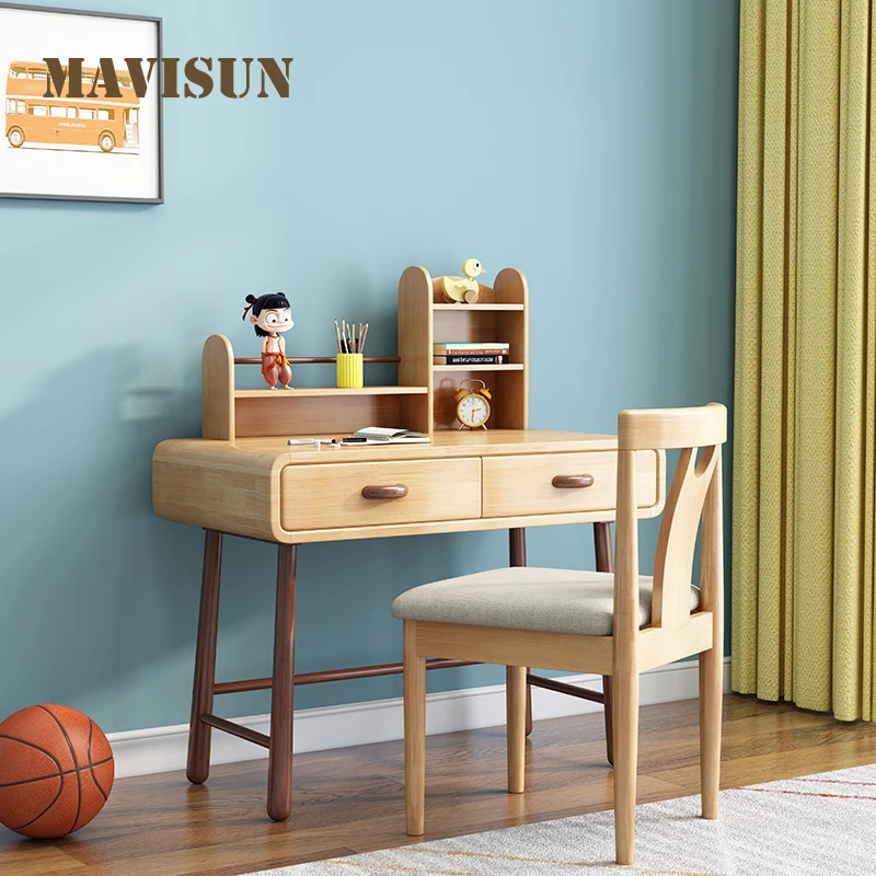 Children's Study Desk Boy Writing Desk And Chair Set Household Solid Wood Student Homework Desk Children's Room Writing Desk