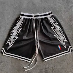 TRILLEST Black Golden State Flash Printed Basketball Shorts with Zipper Pockets Curry Street Style Sports Training Pants