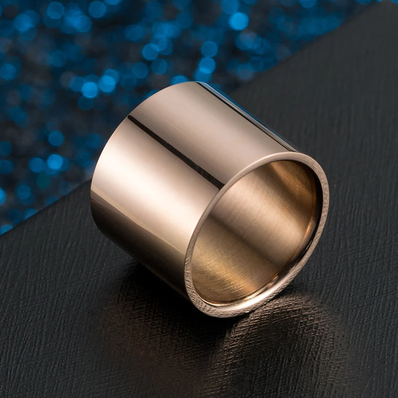 Fashion High Polished Long Tube Stainless Steel Wide Ring For Men Rose Gold/Black/Gold/Silver Color Big Ring