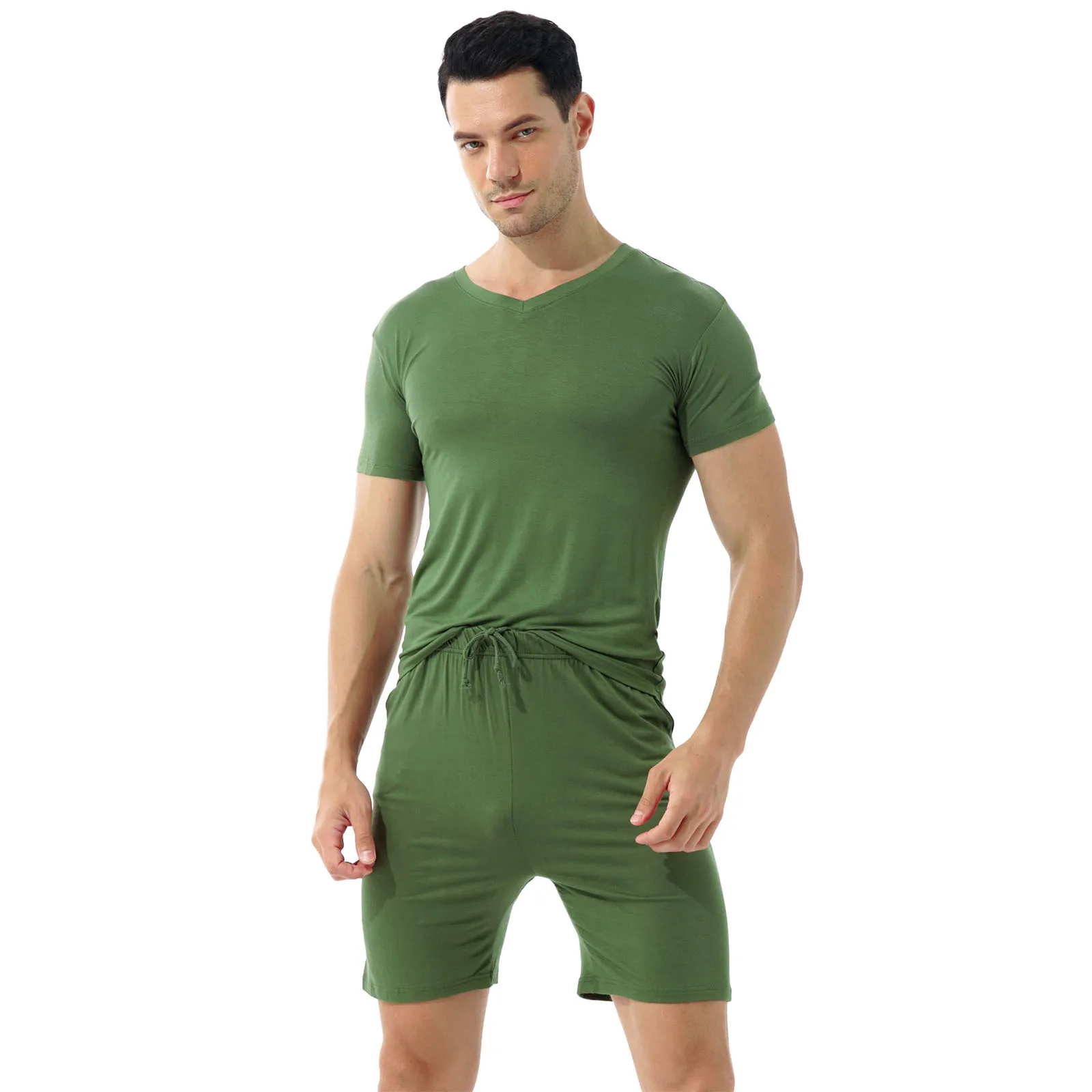 Men Summer Dialy Sleep Clothes Loose Set Tracksuit Jogging Outfits O Neck Short Sleeve Top Shirts with Shorts Bottoms Homewear