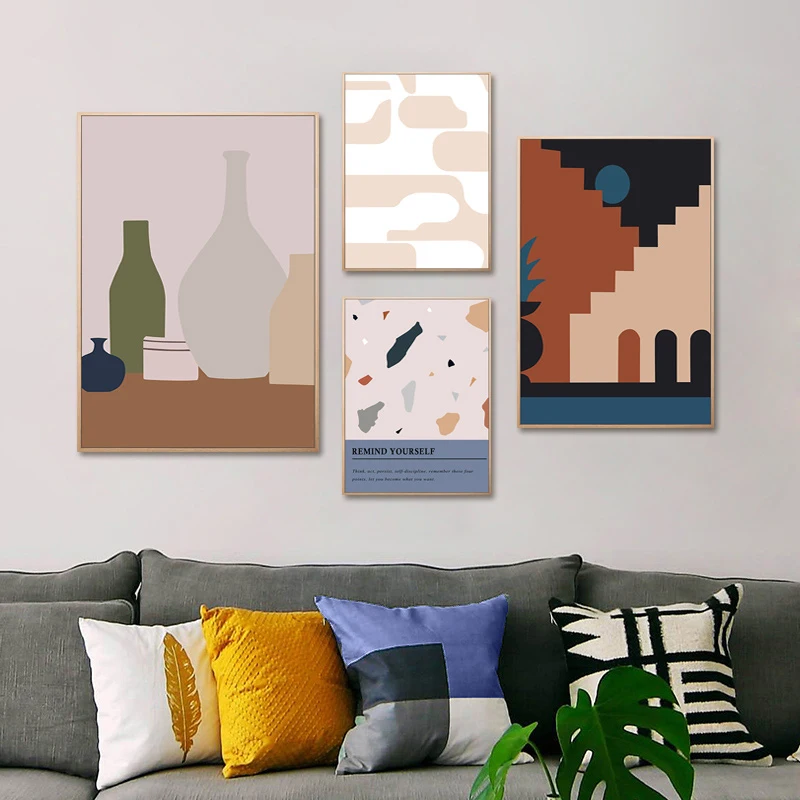 Modern Geometry Shape Print Poster Abstract Bottle Nordic Canvas Painting And Print Wall Art For Living Room Kitchen Home Decor
