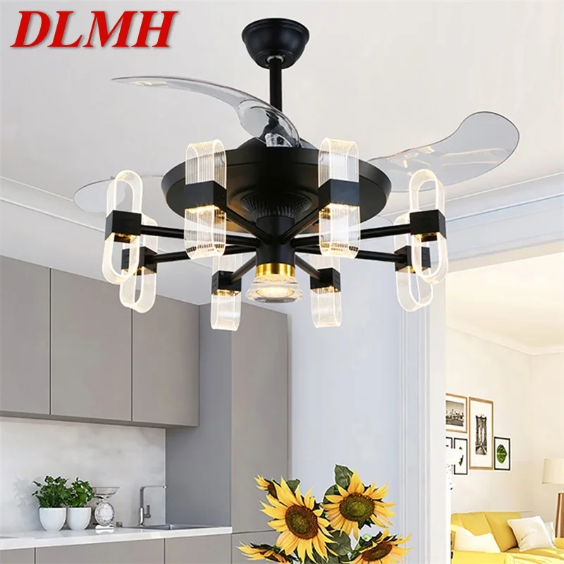 

DLMH Modern Ceiling Fan With Light And Control LED Fixtures 220V 110V Decorative For Home Living Room Bedroom Restaurant