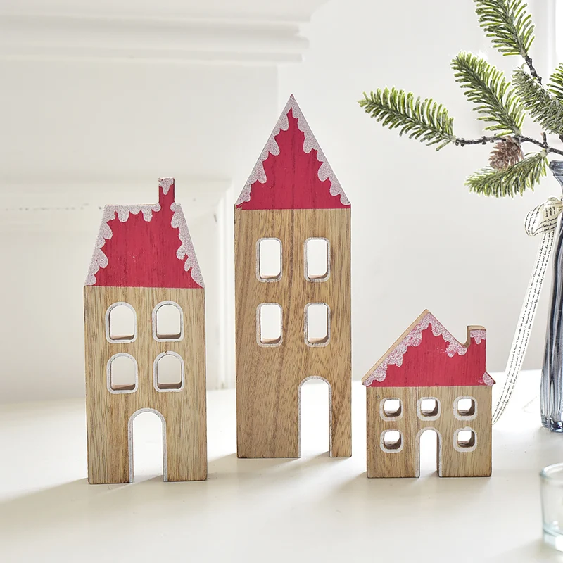 Nordic Christmas House Chalet Desktop Decoration Ornaments Chimney Small House Christmas Ornaments