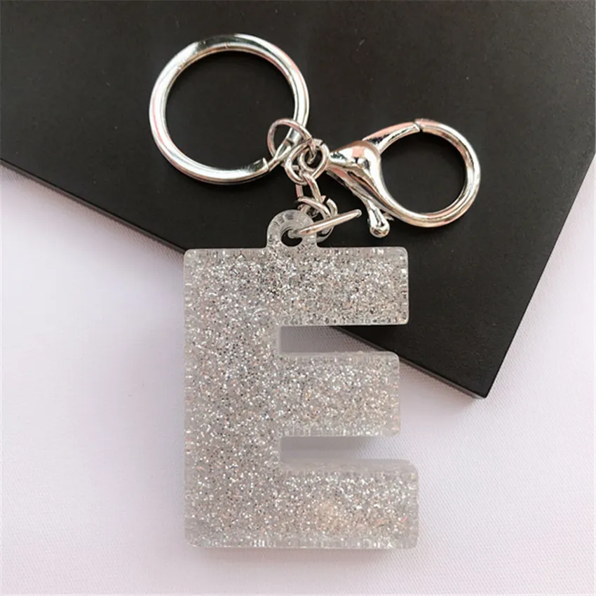 1PC  Keyring English LetterKeychain 26 English word Glitter Resin A TO Z Handbag Charms for Woman