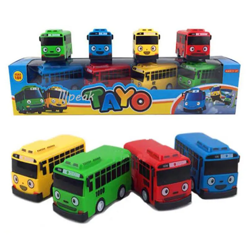 

4pcs/set Anime Tayo The Little Bus Cars Educational Toys Cartoon Pull Back Bus Lani Rogi Model Car Toys for Kids Christmas Gifts