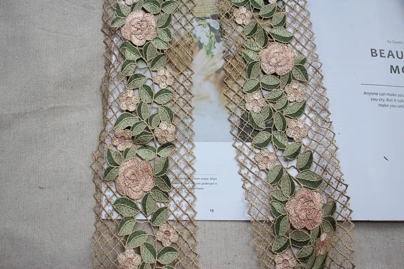 9CM Breite Grüne Baumwolle Venise Mesh Stickerei Band 3d Rose Spitze Trim Kleid Guipure Applique DIY Kleidungsstücke Nähen zubehör