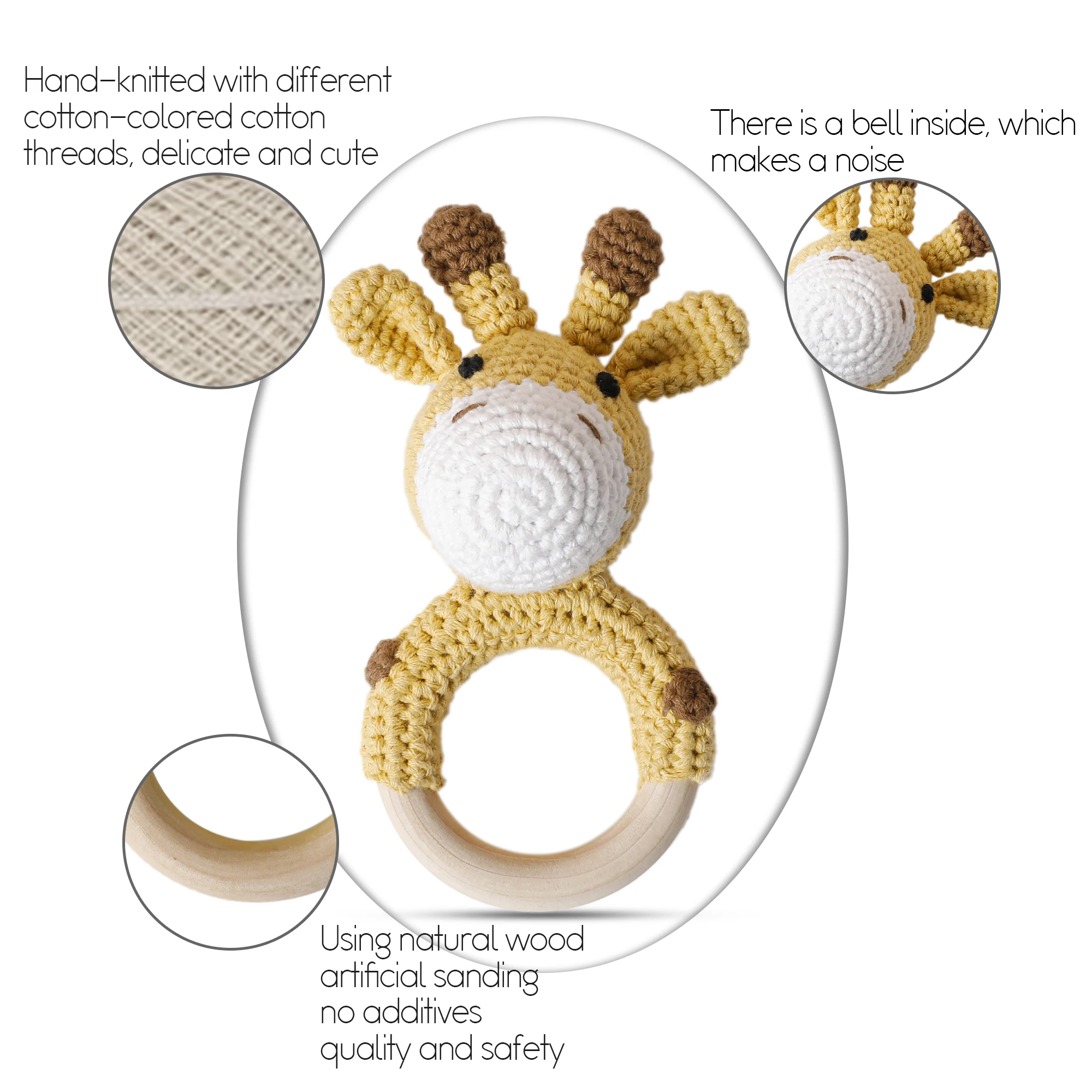 1Pc Baby Rattle Toys Wooden Teether Crochet Pattern Rattle Rabbit Lion Fox BearToy Newborn Gift Baby Teether Crochet Soft ifts