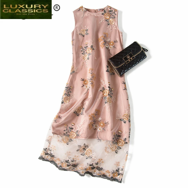 Real Summer Dress Women Silk Dresses Elegant Sleeveless Long Vestidos Female Beach Evening Party Ropa Mujer Dresses A0439