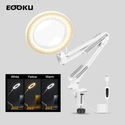 EOOKU zacisk stołowy lampa biurkowa 5X składana lupa z 72 lampkami LED regulowane ramię do czytania/pracy/uroda Manicure/lutowanie