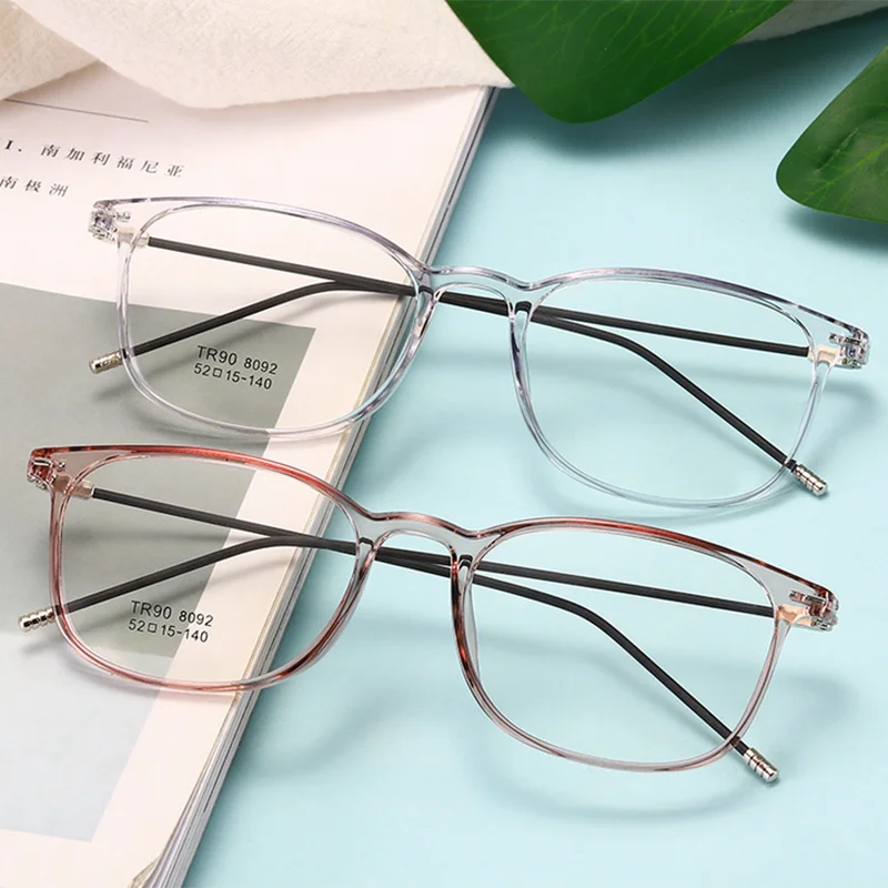 Men Square Nearsighted Spectacle Ultralight TR90 Steel Wire Leg Women Oval Prescription Eyeglasses Diopter 0 -0.5 -1.0 To -6.0