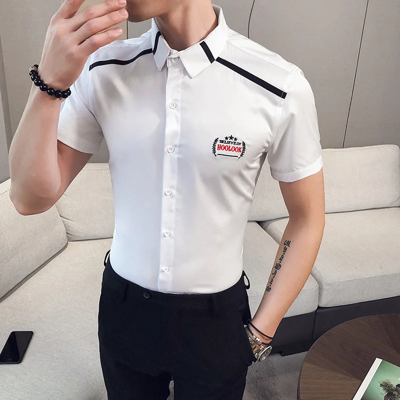 Men Shirt Casual Solid Youth Short-sleeved Slim Shirt Student Formal Business Shirts Club Party Prom Tuxedo Clothing 2020 Summer