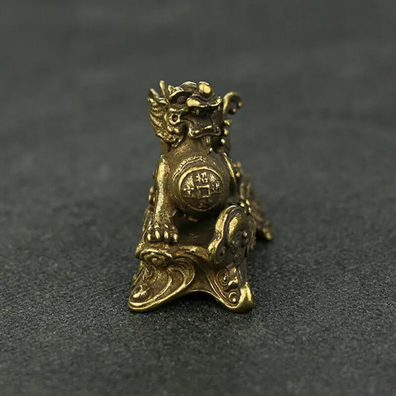 5CM Collection Curio Chinese Bronze Animal Qilin Kylin Unicorn Small Statue