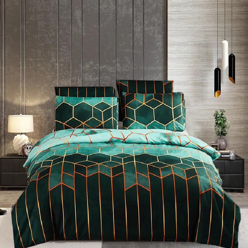 J Geometric Gilt Duvet Cover Set Nordic   Bedding Sets Double Queen Plaid Quilt Covers Pillowcase (No Bed Sheet)