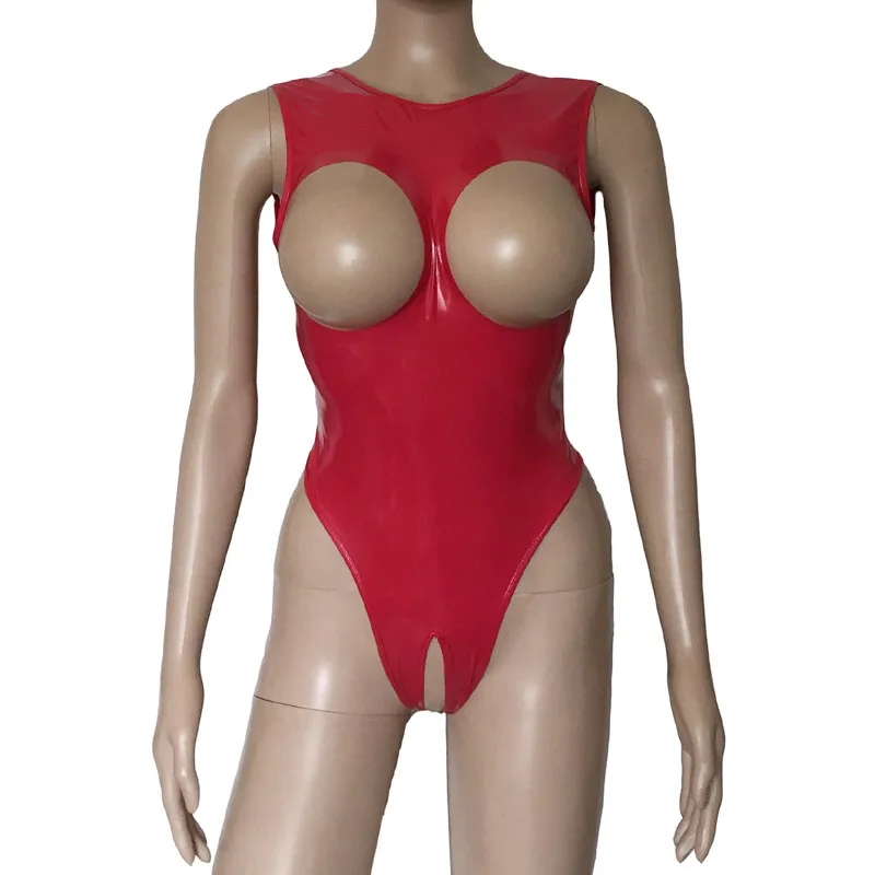 Sexy Women Patent Leather Cupless Crotchless Leotard Open Breast Crotch Wetlook Shiny Teddies Bodysuit Catsuit Hot Lingerie