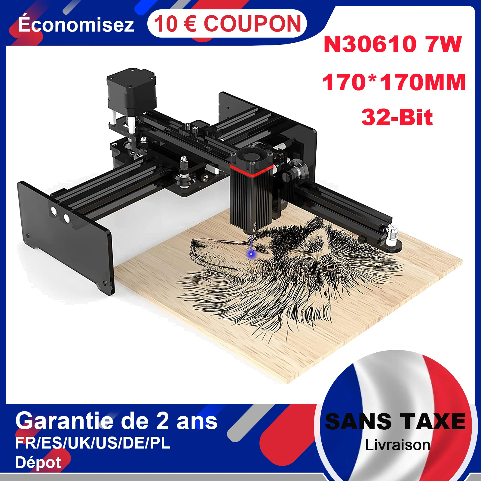 OAKEROO 5 N30610 7W Laser Grinding Machine, Wood and Metal CNC Graver, thread-free Logo marking 32 bit with GRBL, light burn