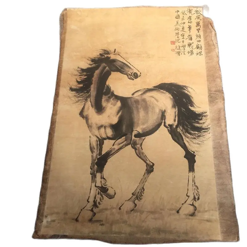 

Chinese Old Scroll Xu Beihong - Galloping Horses Painting Rice Paper Painting Slice