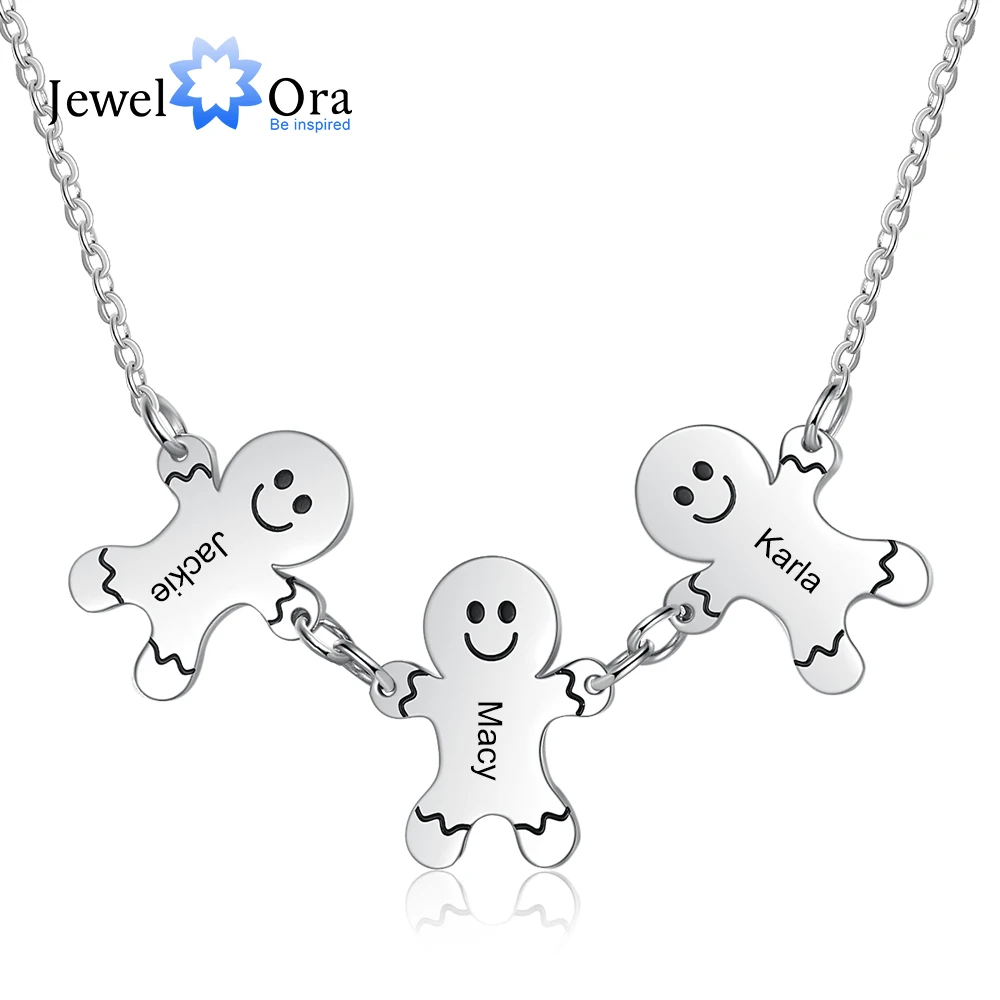 

JewelOra Designer Personalized Engraving Family Name Gingerbread Man Pendant Customized Unique Necklace Christmas Gifts