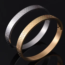 New Classical Royal Lattice Bracelet Men Punk Simple Gold color  Cuff Bracelet Stainless Steel Bracelets for Men Jewelry Gift